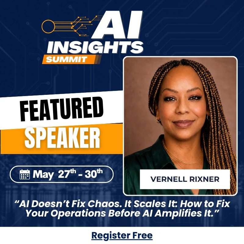 AI Insights Summit 2026 flyer featuring Vernell Rixner